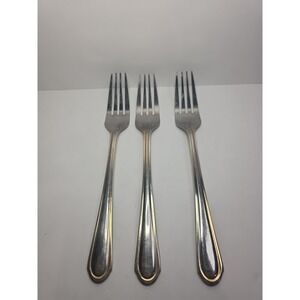 Set Of 3 Hampton Silversmiths ABIGAIL Gold Edge Stainless Dinner‎ Forks 8"